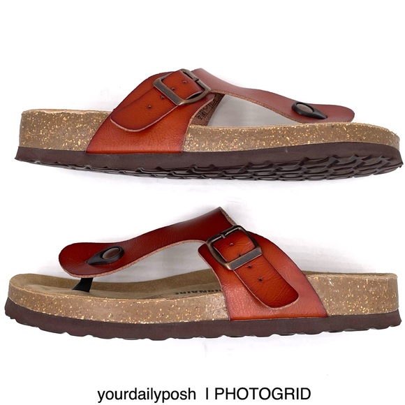 Faux brown leather Cushionaire t-strap suede and cork thong sandals 7.5M - Picture 3 of 12